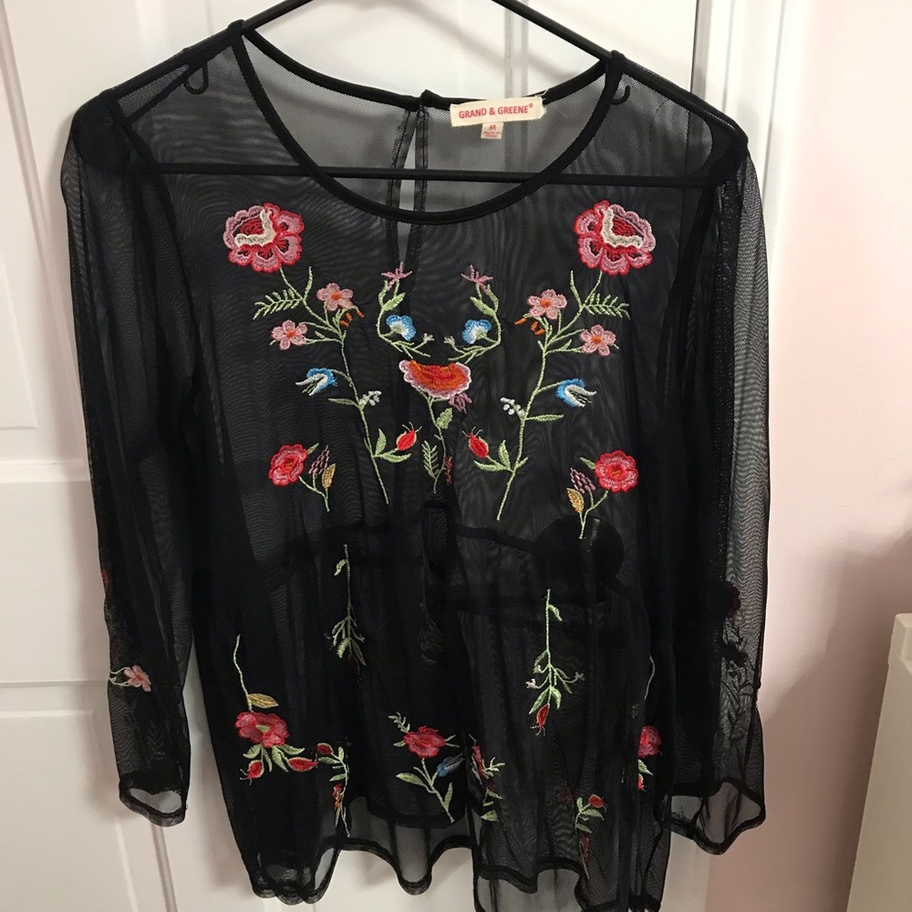 black mesh floral top